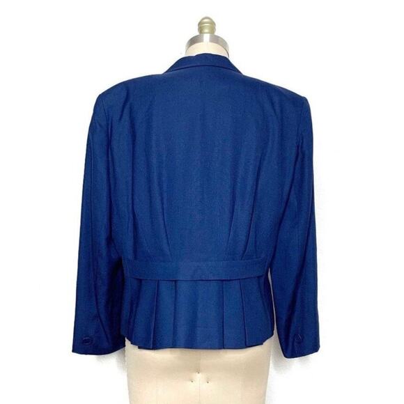 Vintage 70s/80s Christian Dior Pleated Back Wool Suit Blazer Medium/Large Navy - Picture 3 of 15